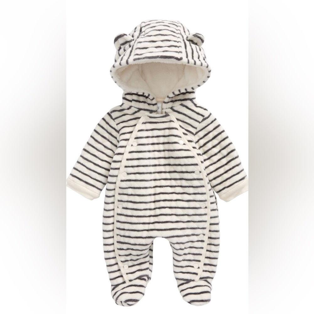 Nordstrom Baby Hooded Bunting, Ivory Egret-Grey Stripes, 9 months